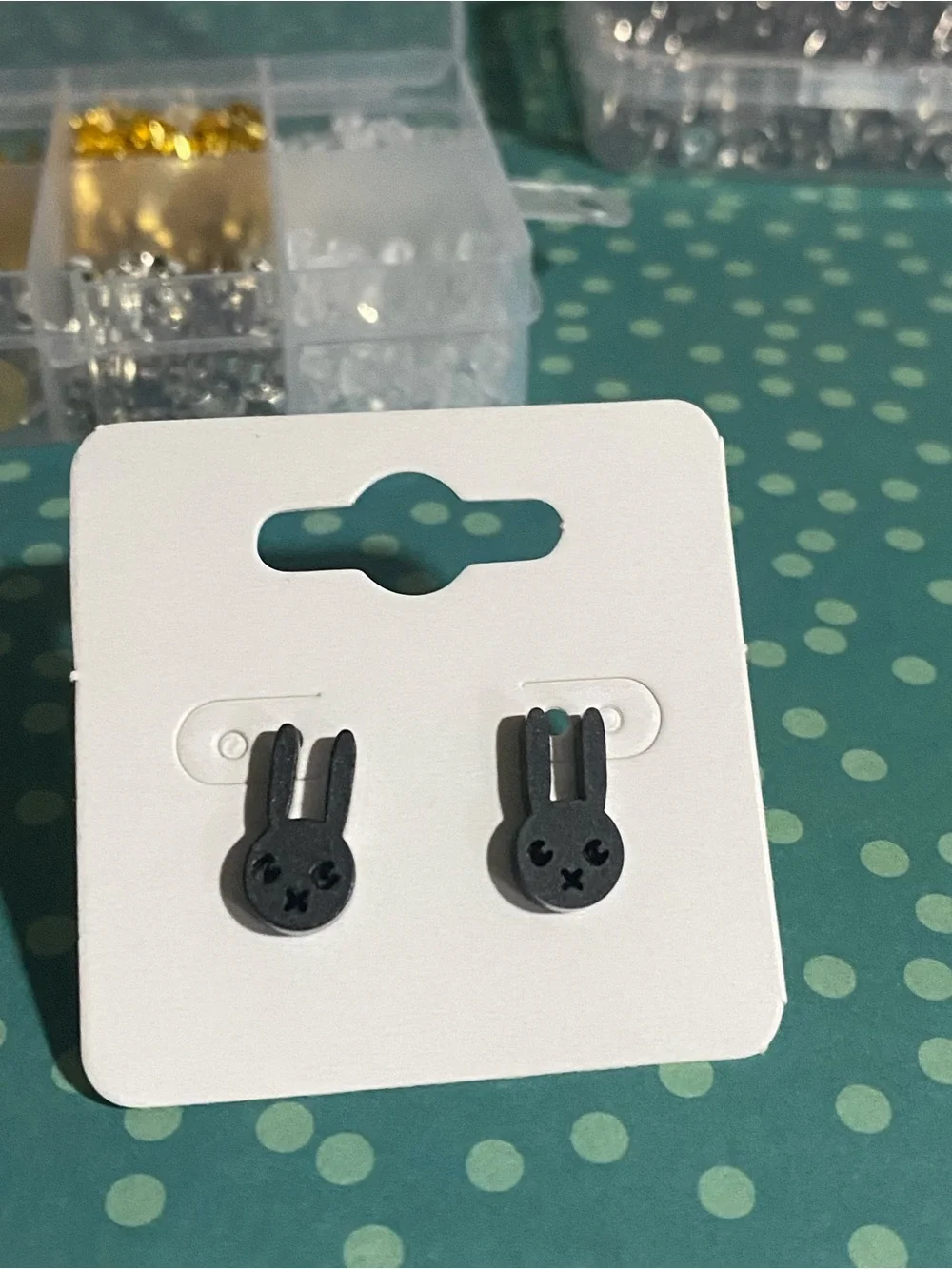 Homemade Matte Black Foul Mouth Bunny Stud Earrings